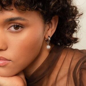 Caitlyn Minimalist Sterling Silver Pearl Hoop Earrings